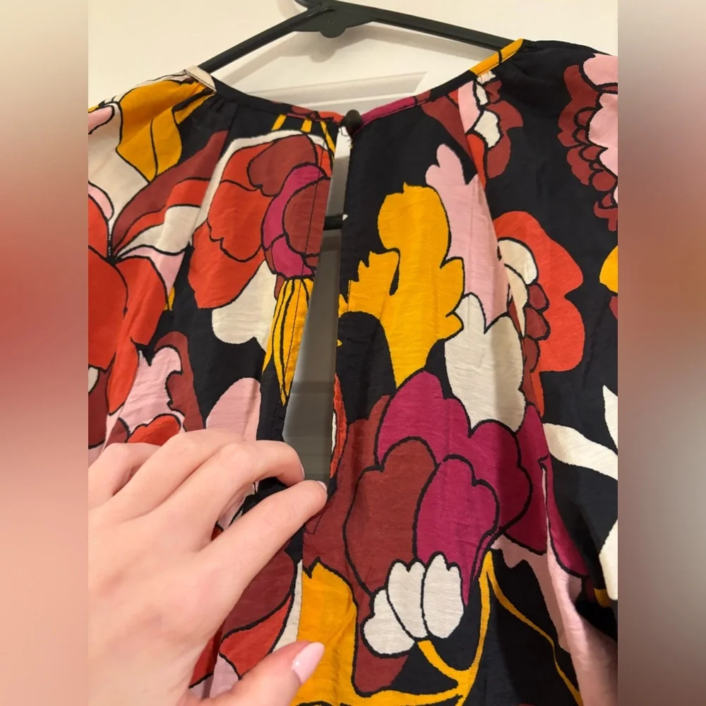 Maeve Floral Midi Dress with V-Neck & Long Sleeves – Size 0 - Picture 3 of 8